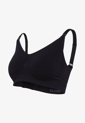 Soutien-gorge noir en mélange de tissus doux, composé de 91 % de polyamide et de 9 % d'élasthanne. Il dispose de bretelles ajustables et d'un design sans coutures.
