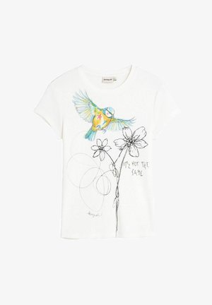 Desigual, PRINTED FLOWER T-SHIRT - Nyomott mintás póló - white