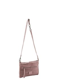 Borsa a tracolla trapuntata rosa con finitura testurizzata, dotata di tracolla removibile, accessori in argento e una tasca frontale con zip.