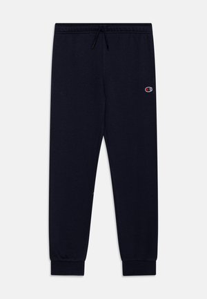 Marineblå joggebukser i myk bomullsblanding, med elastisk midje og snor samt ribbestrikkede mansjetter. Liten logo brodert på siden.