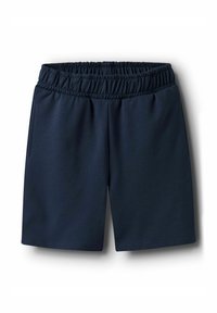 Mörkblå shorts i mjukt material, med elastisk midja och sidofickor. Enkelt design, knälånga med rena kanter.