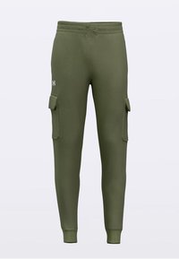 Maslinasto zelene trenirke od pamučne mješavine tkanine, s dvije bočne teretne džepove i elastičnim strukom sa vezicom.