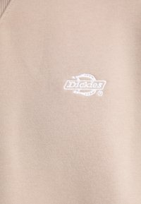 Pullover in cotone beige con un piccolo logo bianco "Dickies" sul petto, con una texture liscia e un classico design a girocollo.