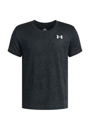 Zwart Under Armour T-shirt met korte mouwen, ronde hals en wit logo op de bovenste linkerborst.
