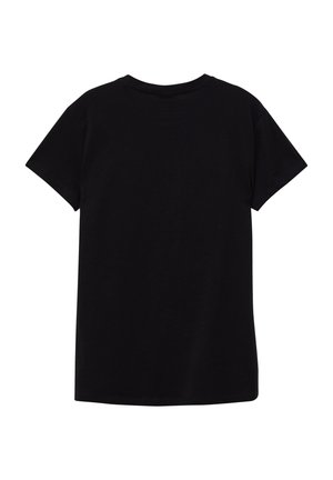 Zwarte T-shirt met korte mouwen van katoen, met een ronde halslijn en een rechte snit. Glad materiaal zonder zichtbare patronen of accenten.