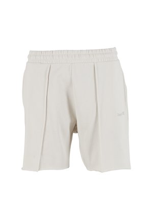 Světle béžové kraťasy z měkké látky, s elastickým pasem, záhyby a bočními kapsami pro větší detail.