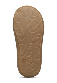 Suola di scarpa in gomma marrone con un motivo testurizzato caratterizzato da loghi circolari e un bordo liscio, contrassegnata con "Naturino" e un indicatore di taglia.