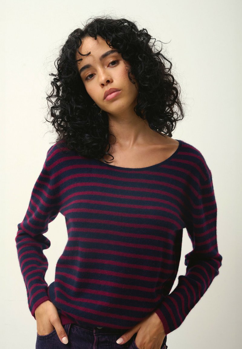 Authentic Cashmere LANFON - Svetr - rayures navy burgundy