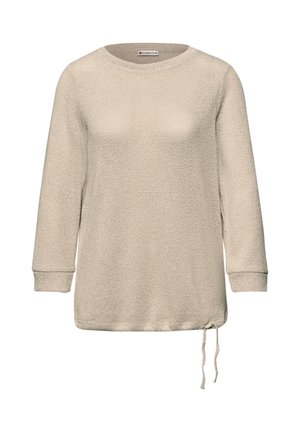 Pull en maille beige à manches longues avec col rond et cordon de serrage ajustable à l'ourlet, fabriqué par Street One.