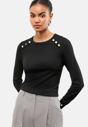 PETITE FIT - SCALLOP BUTTONED CREW NECK - Stickad tröja - black