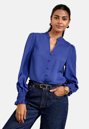 Friends Like These, LACE TRIM V-NECK LONG SLEEVE BLOUSE - Blusa - blue