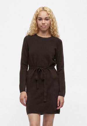 VILA, VILIGA O NECK BELTED DRESS - Рокля тип пуловер - coffee bean melange