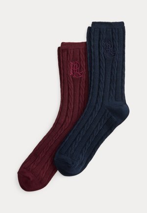 Lauren Ralph Lauren, LOGO CABLE COTTON-BLEND CREW SOCK 2-PACK - Chaussettes - wine/navy