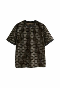 Next GEO PATTERN TEXTURE REGULAR FIT - Marškinėliai su spaudiniu - black gold
