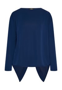 Navyn blå, langærmet bluse med rund halsudskæring og en splitkantdesign bagpå. Fremstillet af glat materiale med en løs pasform.