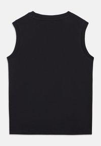 Μαύρο αμάνικο μπλουζάκι με στρογγυλή λαιμόκοψη, κατασκευασμένο από ύφασμα μείγματος βαμβακιού, με λεία υφή και τελειώματα με ρεβέρ.