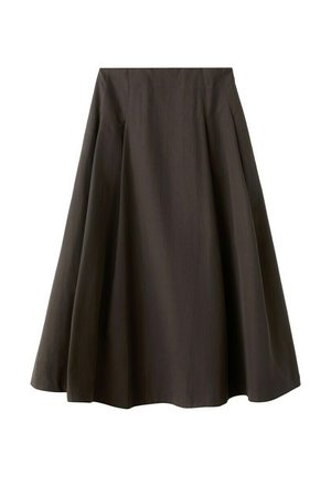Fustă neagră tip A-line, cu talie înaltă și tiv evazat, realizată dintr-un material neted, expusă pe un fundal alb.