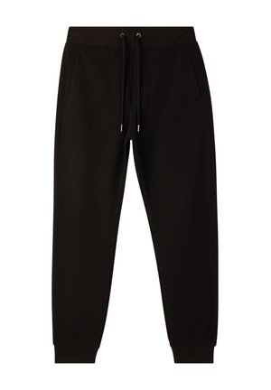 Pantaloni jogger neri realizzati in morbido tessuto, con vita elastica e coulisse, tasche laterali e orli alle caviglie a costine.