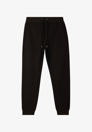 Pantaloni jogger neri realizzati in morbido tessuto, con vita elastica e coulisse, tasche laterali e orli alle caviglie a costine.