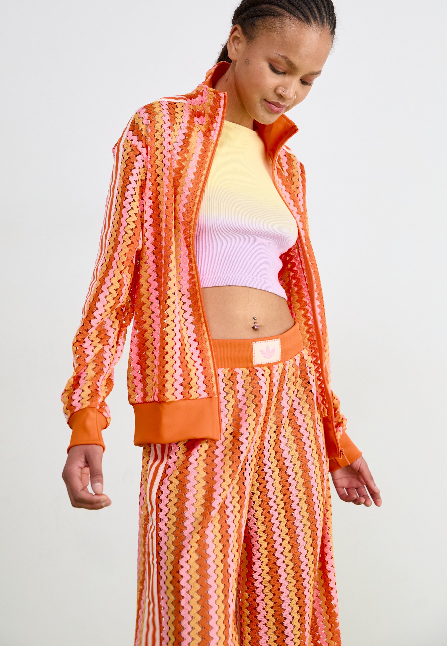 【adidas originals】crochet track pants in pink and orange adidas Originals Summer Glow Firebird Track Pants - Pink