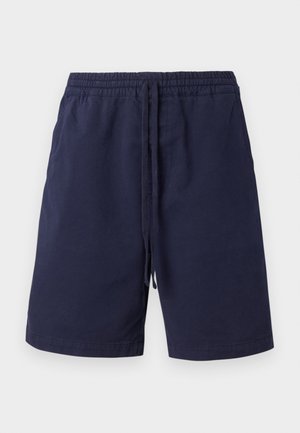 Marineblauwe shorts van katoen, met een elastische tailleband en trekkoord, zijzakken en een rechte pijpstructuur. Geen patronen.