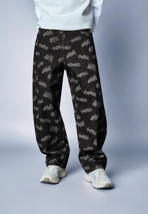 Bershka JACQUARD - Straight leg jeans - black