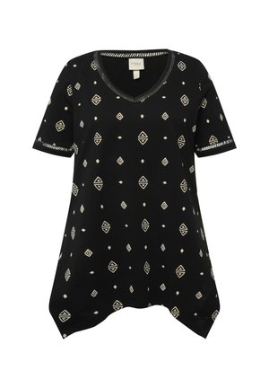 Ulla Popken, RHOMBES POINTED HEM - T-shirt print - black