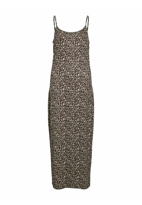 MIT LEOPARDENMUSTER UND SPAGHETTITRÄGERN - Jerseykleid - beige schwarz