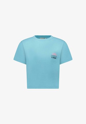 Lichtblauw cropped t-shirt van katoen met een geribbelde structuur, voorzien van een meerkleurig geborduurd "CARS GIRLS" logo op de voorkant.