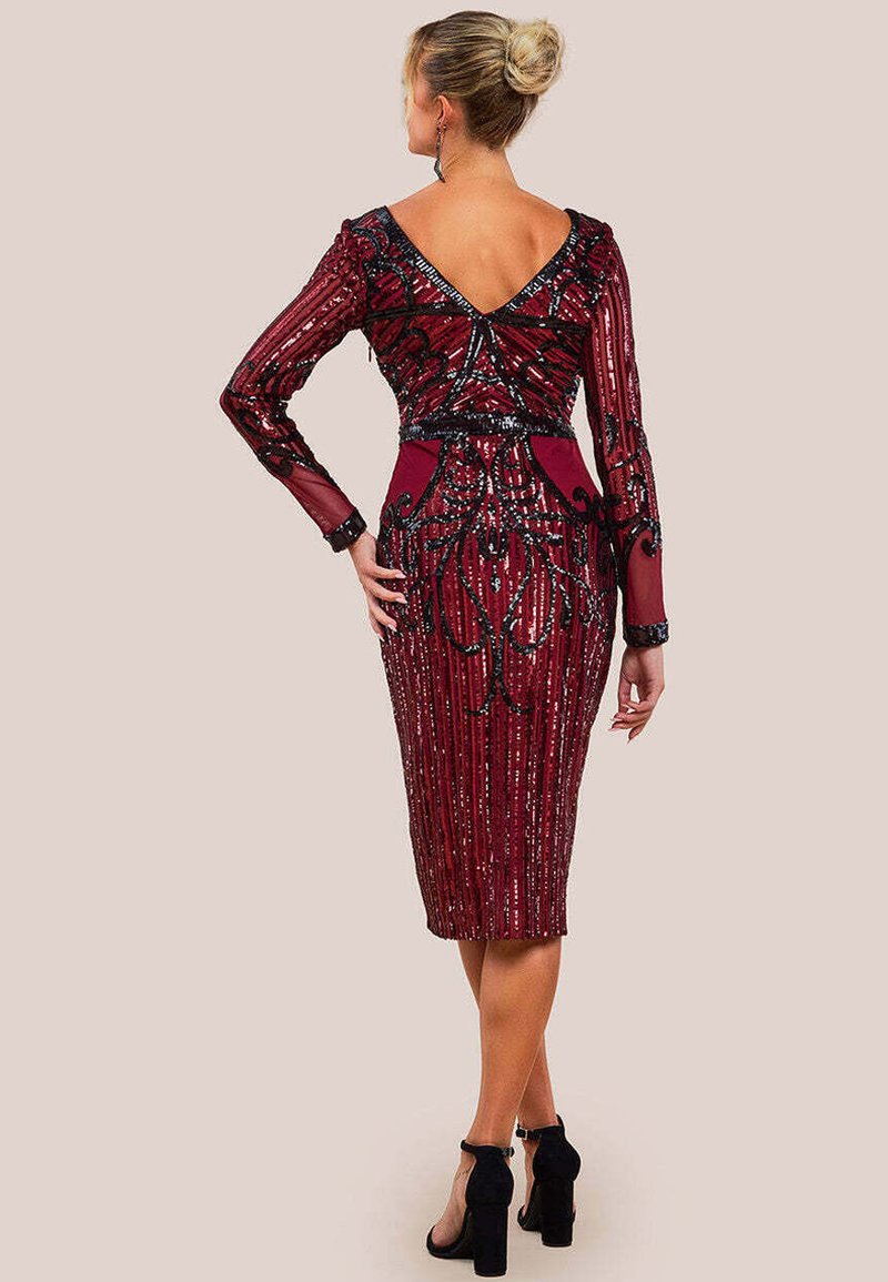 strapless open back dress Glitter Lurex Long Sleeve Wrap Maxi Dress - Red main image 1