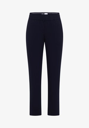 Pantalon bleu marine à jambes droites avec taille élastique et cordon, conçu pour un confort optimal.