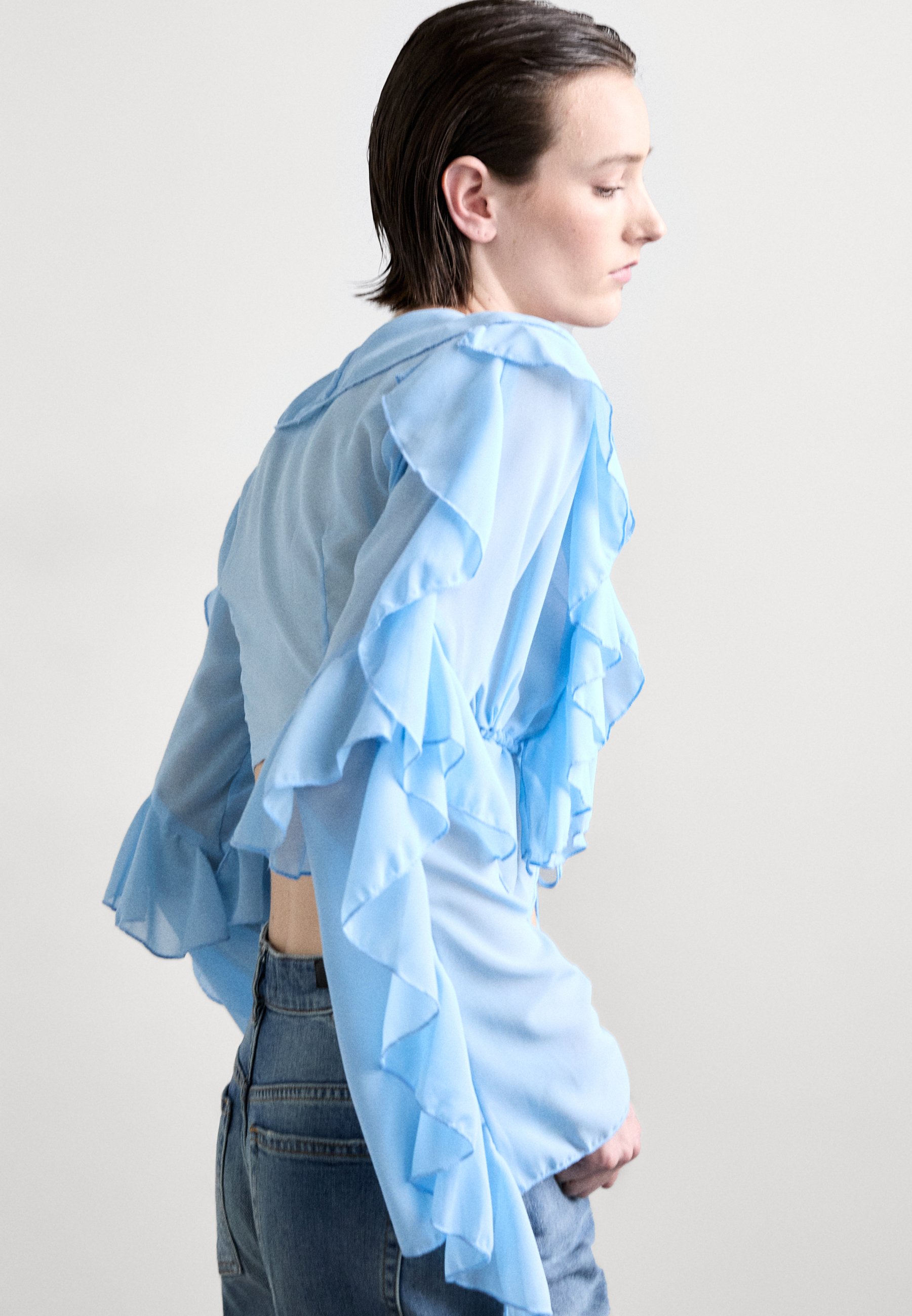 VACLAV RUFFLE BLOUSE - Button-down blouse - blue - Zalando