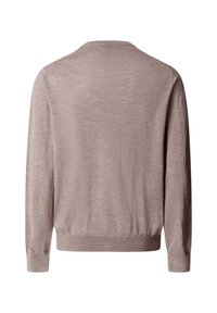 Svetlobežový sveter s dlhým rukávom a okrúhlym výstrihom. Jemná, mäkká pletenina s rebrovanými manžetami a lemom, ktorý ma jednoduchý, bezšvíkový dizajn.