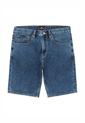 Jeansshorts i medelblått med en klassisk skärning. Utformad med fem fickor, bältesslingor och kontrasterande sömmar längs kanterna.