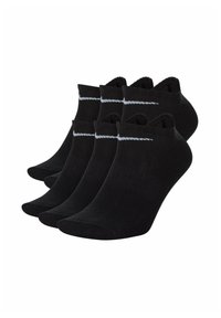 Black ankle socks in a pack of five. Made from a textured knit fabric with a grey stripe across the top. Elasticated cuff for fit.