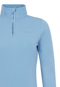 Pullover azzurro chiaro con colletto alto, chiusura a mezza zip e dettagli del logo discreti. Realizzato in un tessuto liscio ed elastico con maniche lunghe.
