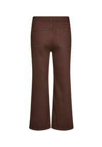 Brown wide-leg pants made of cotton with a smooth texture. Features two back pockets with a standard stitching design.