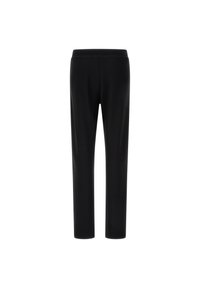 Black athletic pants with a textured finish, featuring a fitted silhouette and an elastic waistband, shown from the back.