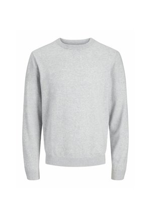 Lichtgrijze crewneck sweatshirt met een gladde textuur, ribgebreide manchetten en zoom, met een klassieke, relaxte pasvorm zonder patronen of versieringen.