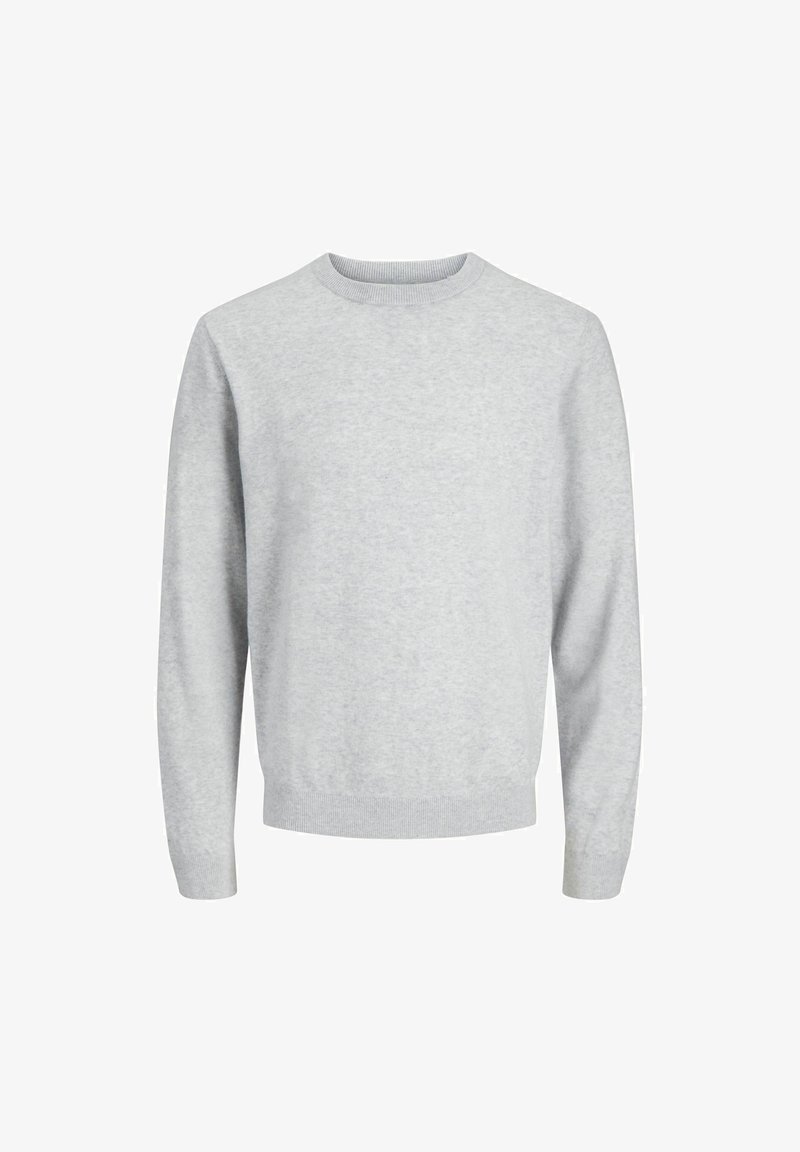 Lichtgrijze crewneck sweatshirt met een gladde textuur, ribgebreide manchetten en zoom, met een klassieke, relaxte pasvorm zonder patronen of versieringen.