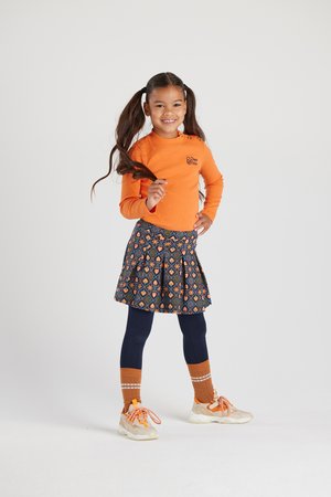 A-lijn rok - blauw, oranje print bruin, mosterd