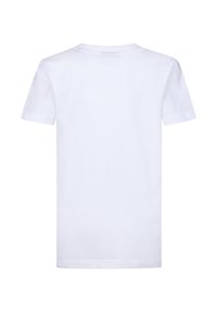 Camiseta blanca de manga corta con cuello redondo y una textura suave de algodón. La parte posterior es lisa, sin patrones ni acentos visibles.