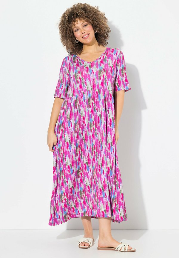 BRUSHSTROKE PRINT SHORT SLEEVE V-NECK - Jerseykleid