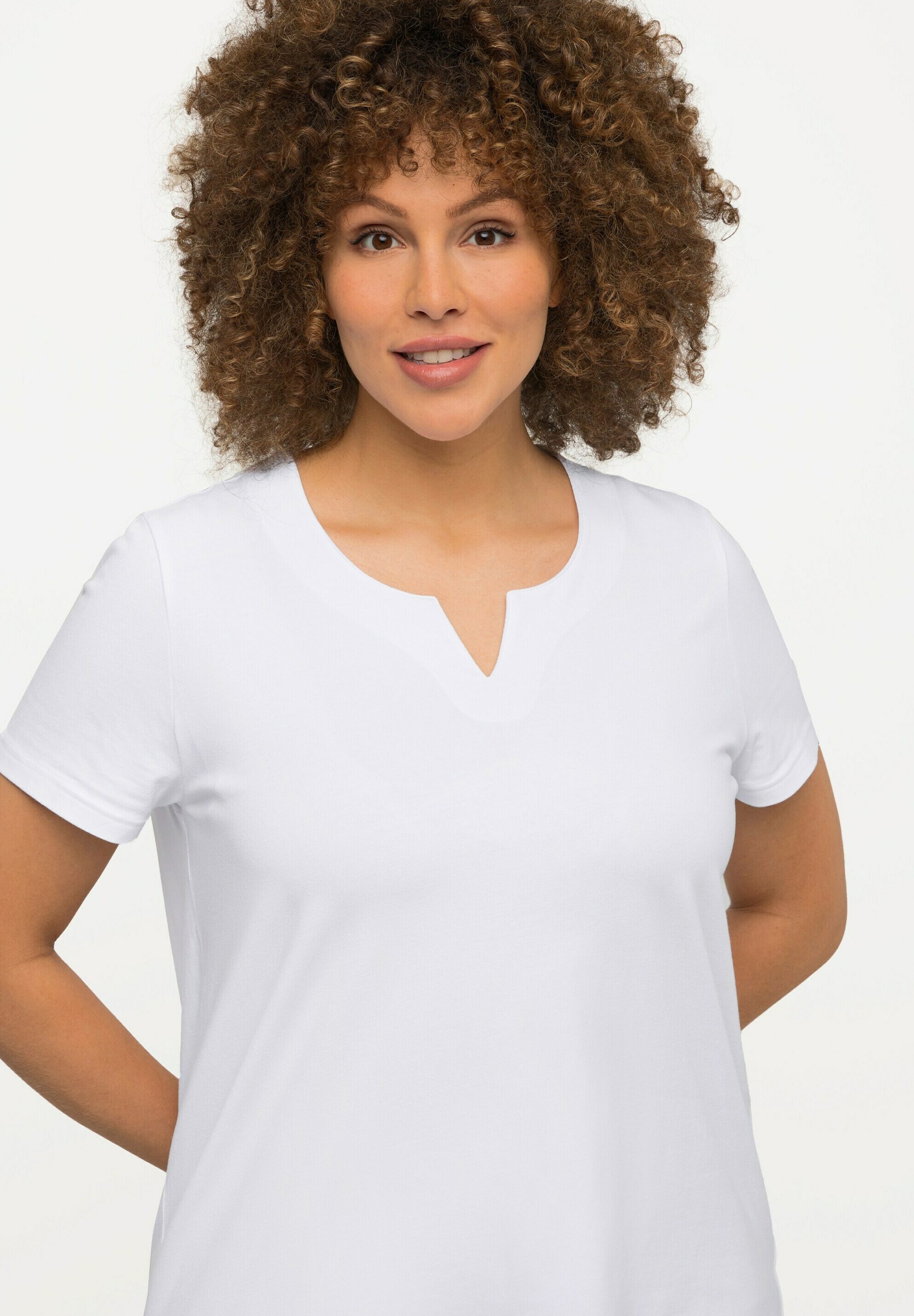 Ulla Popken Maglietta Basic A V 515283 – Verde Turchese, Taglia 56/58 IT Donna, Cotone Morbido