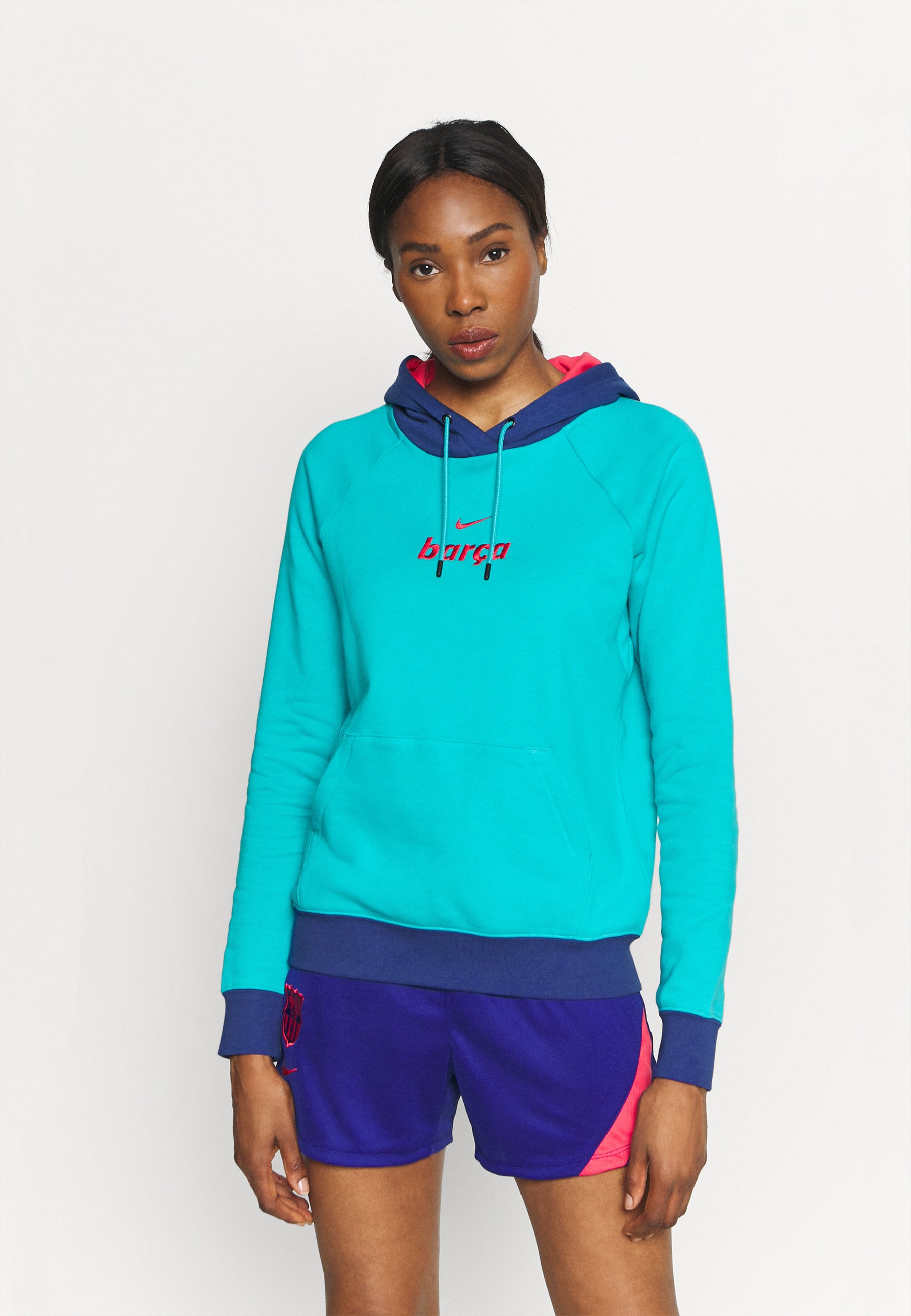 red and light blue hoodie