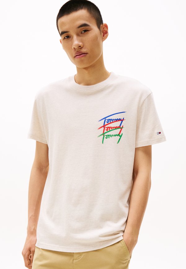 REG TWISTED SIGNTR EXT - Print T-shirt - oat marl htr