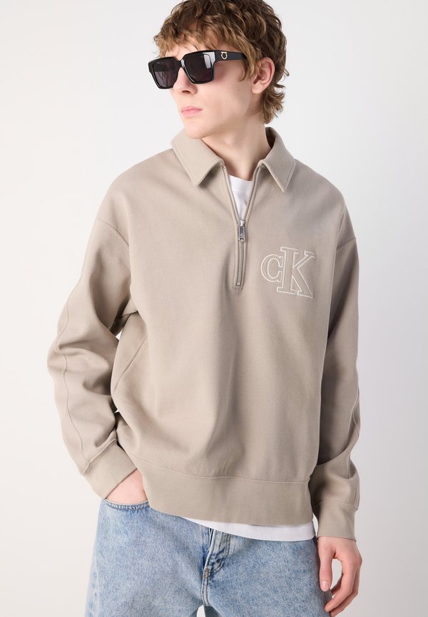 LOGO ZIP - Jumper - vintage khaki3