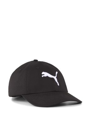 Czarna czapka baseballowa z bawełny z zakrzywionym daszkiem. Ma wyszywane białe logo marki Puma z przodu oraz przeszyte otwory wentylacyjne.