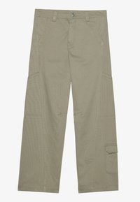 Kargo kalhoty v khaki zelené barvě s rovnými nohavicemi, více kapsami a jemně strukturovanou tkaninou. Detaily s vyztuženým šitím.