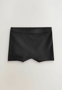Schwarze Baumwollboxershorts mit einer weichen, matten Textur und einem gewebten elastischen Bund, der den Markennamen "NEXT" in derselben Farbe trägt.